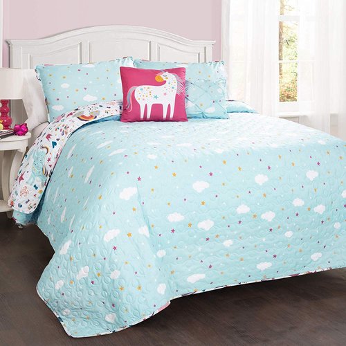Lush Decor Unicorn Heart 4 Piece Quilt Bedding Set, White/Multi, Twin