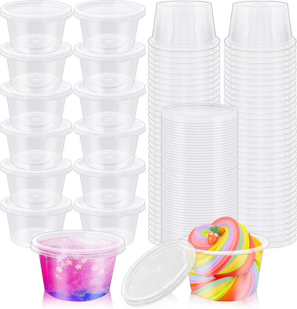 Szsrcywd 4 Oz Clear Slime Containers - 50 Sets with Lids for Meal Prep & Dipping Sauces
