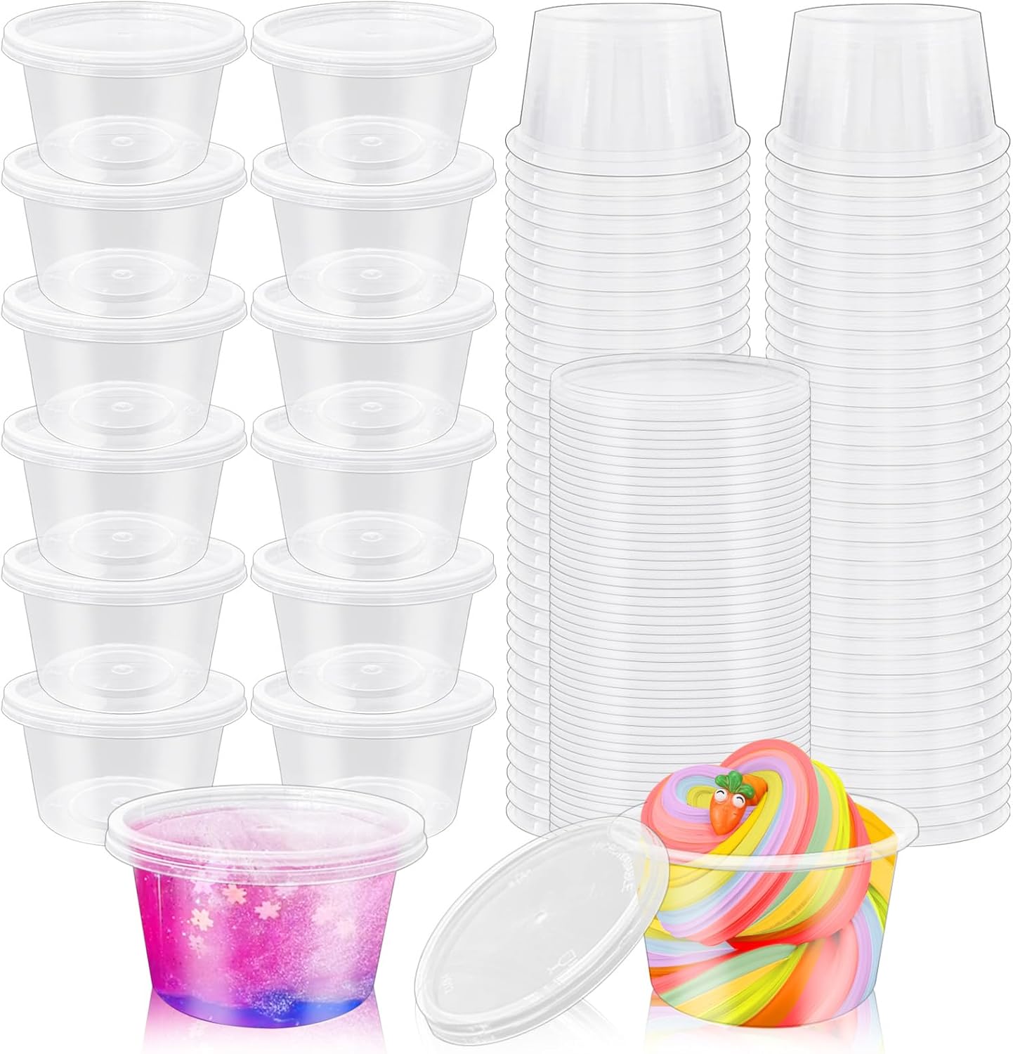 Szsrcywd 4 Oz Clear Slime Containers - 50 Sets with Lids for Meal Prep & Dipping Sauces