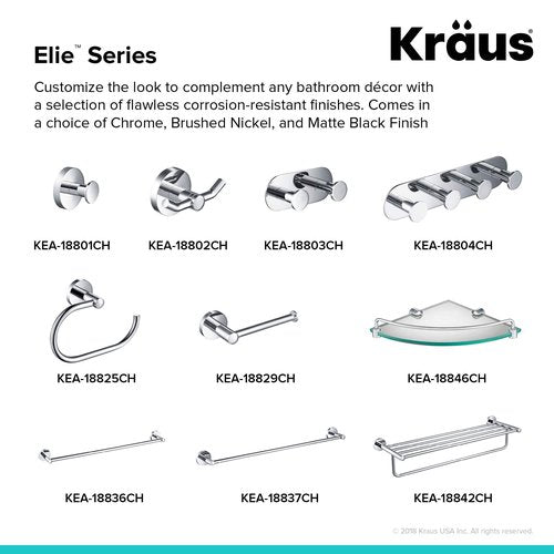 KRAUS Elie Bathroom Robe and Towel Hook, Chrome Finish, KEA-18801CH