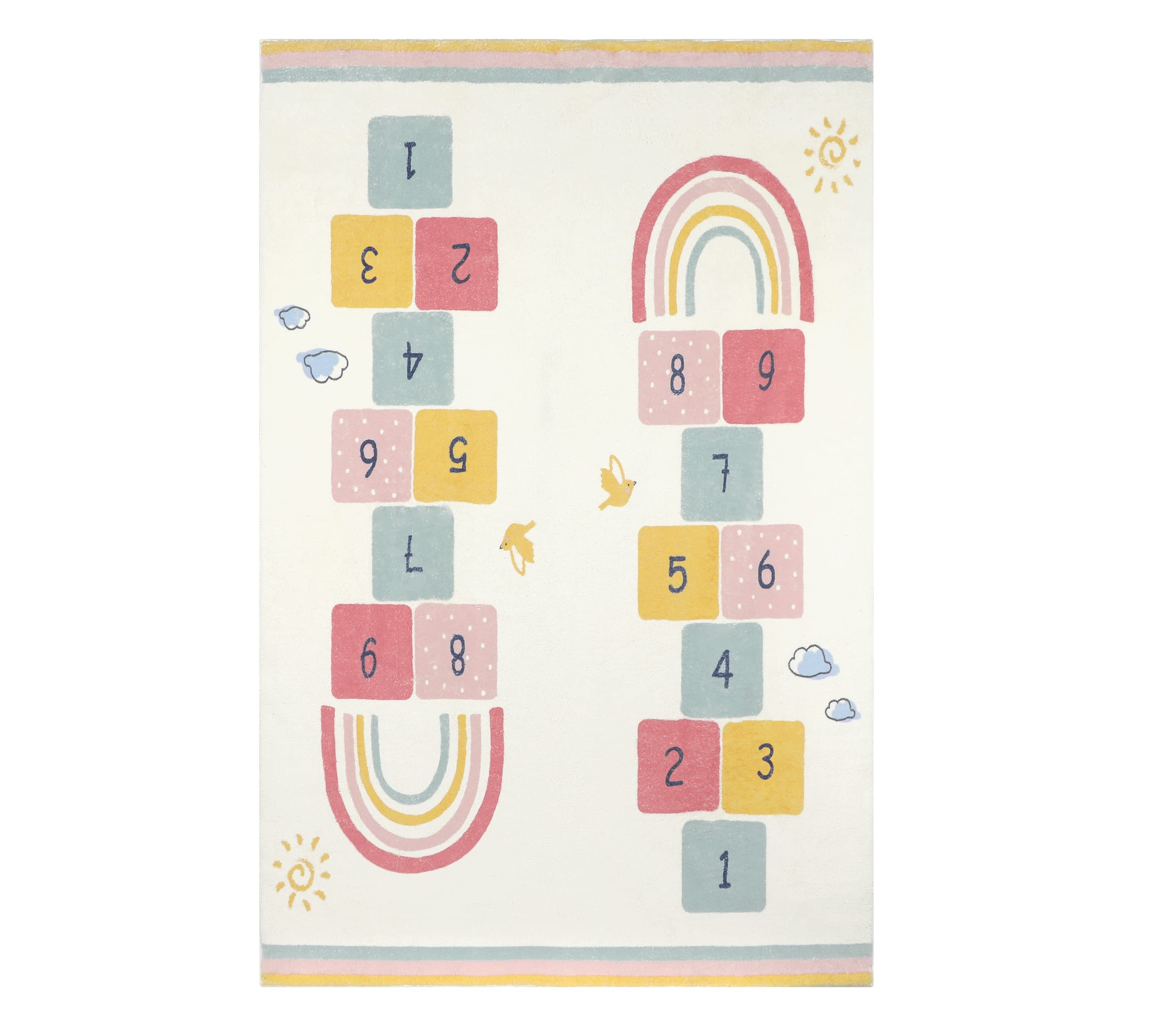 Topotdor Rainbow Sky Hopscotch Game Rugs,Kids Play Area Rugs Soft Floor Carpet for Bedroom Playroom Nursery,Great Gift for Girls & Boys,47" x 71"