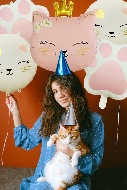 5Pcs Cat Foil Balloon Cat Paw Birthday Party Supplies Cute Crown Kitten Pet Cat Themed Birthday Party Baby Shower, Wedding Themed Party Decorations（Pink, Cream White）