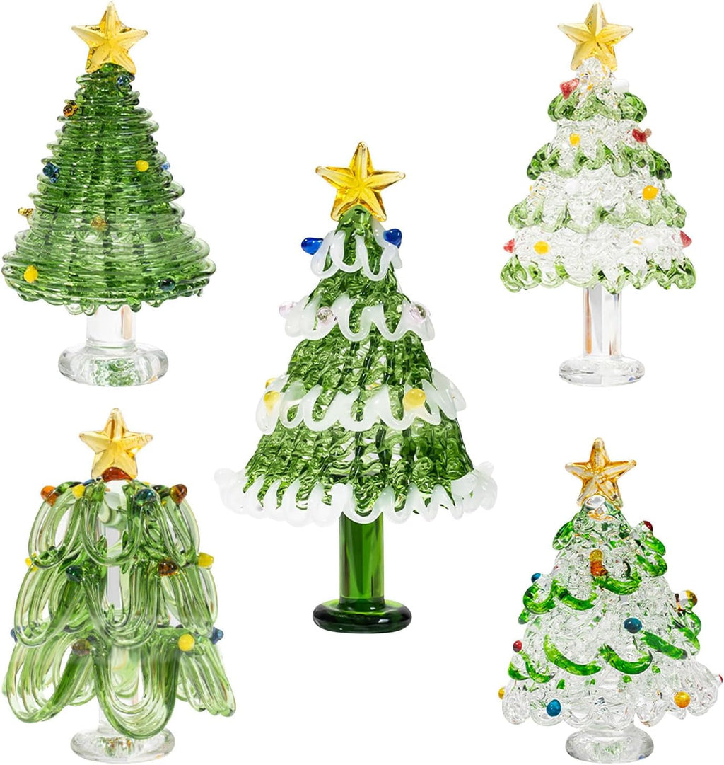 Skiennix Mini Crystal Christmas Tree Figurine - Hand Blown Glass for Festive Home Decor | Winter Ornament