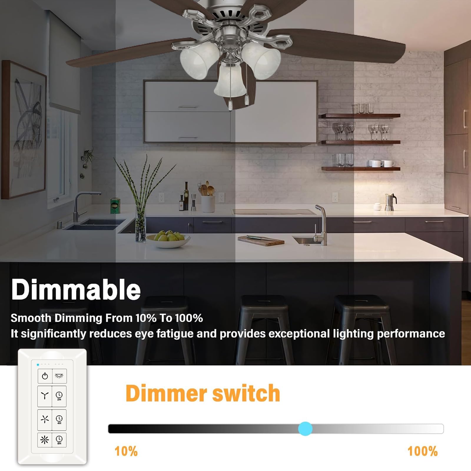 Universal Ceiling Fan Wall Remote Control, 3 Speed with Light Dimmer, Compatible with Harbor Brezee Hampton Bay Hunter Wall Control (White)