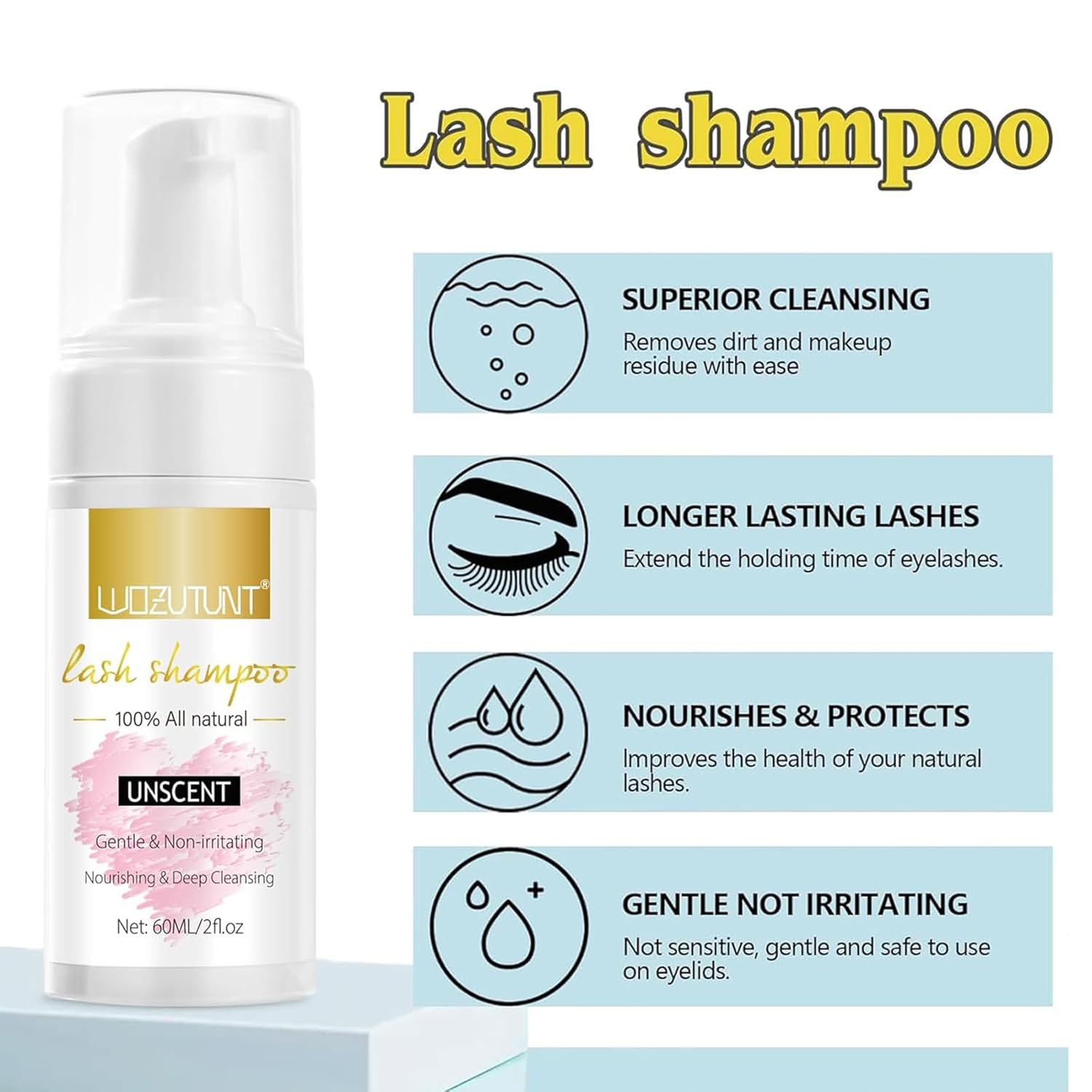 Skiennix Eyelash Extension Cleanser - Gentle Lash Mousse Shampoo & USB Rechargeable Handheld Fan