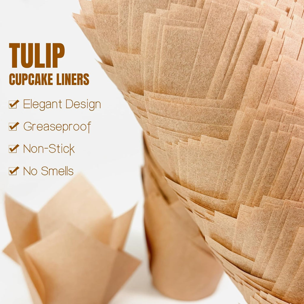 Regine Switzerland Tulip Cupcake Liners - 250 Pcs Parchment Paper Muffin Liners for Baking | Natural Color