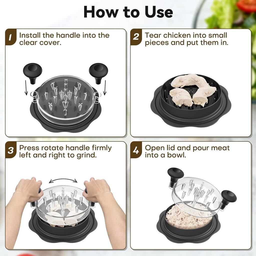 Ukeetap 10" Pro Chicken Shredder Tool - BPA-Free, Ergonomic Design & Anti-Slip Base, Black