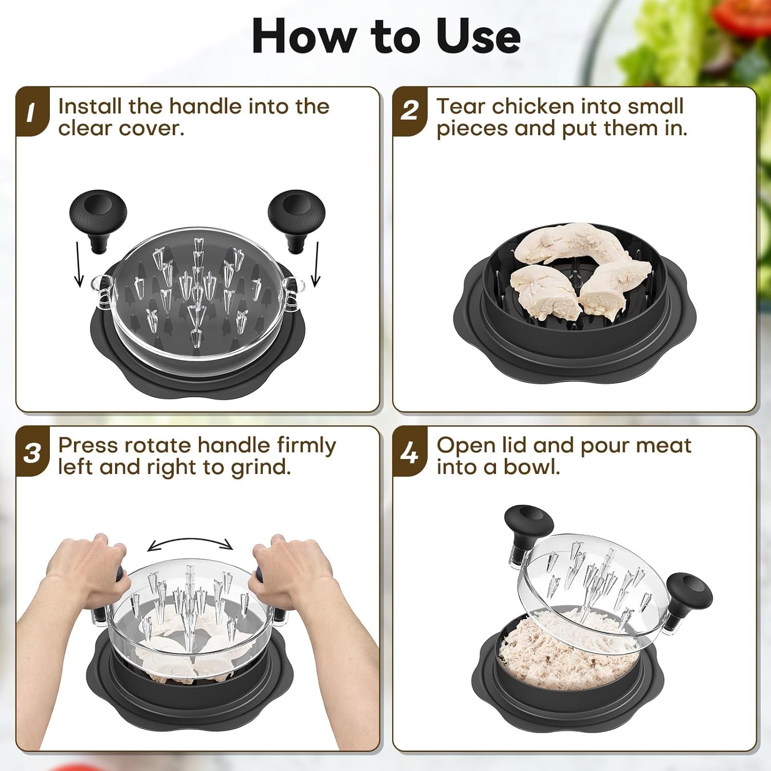 Ukeetap 10" Pro Chicken Shredder Tool - BPA-Free, Ergonomic Design & Anti-Slip Base, Black