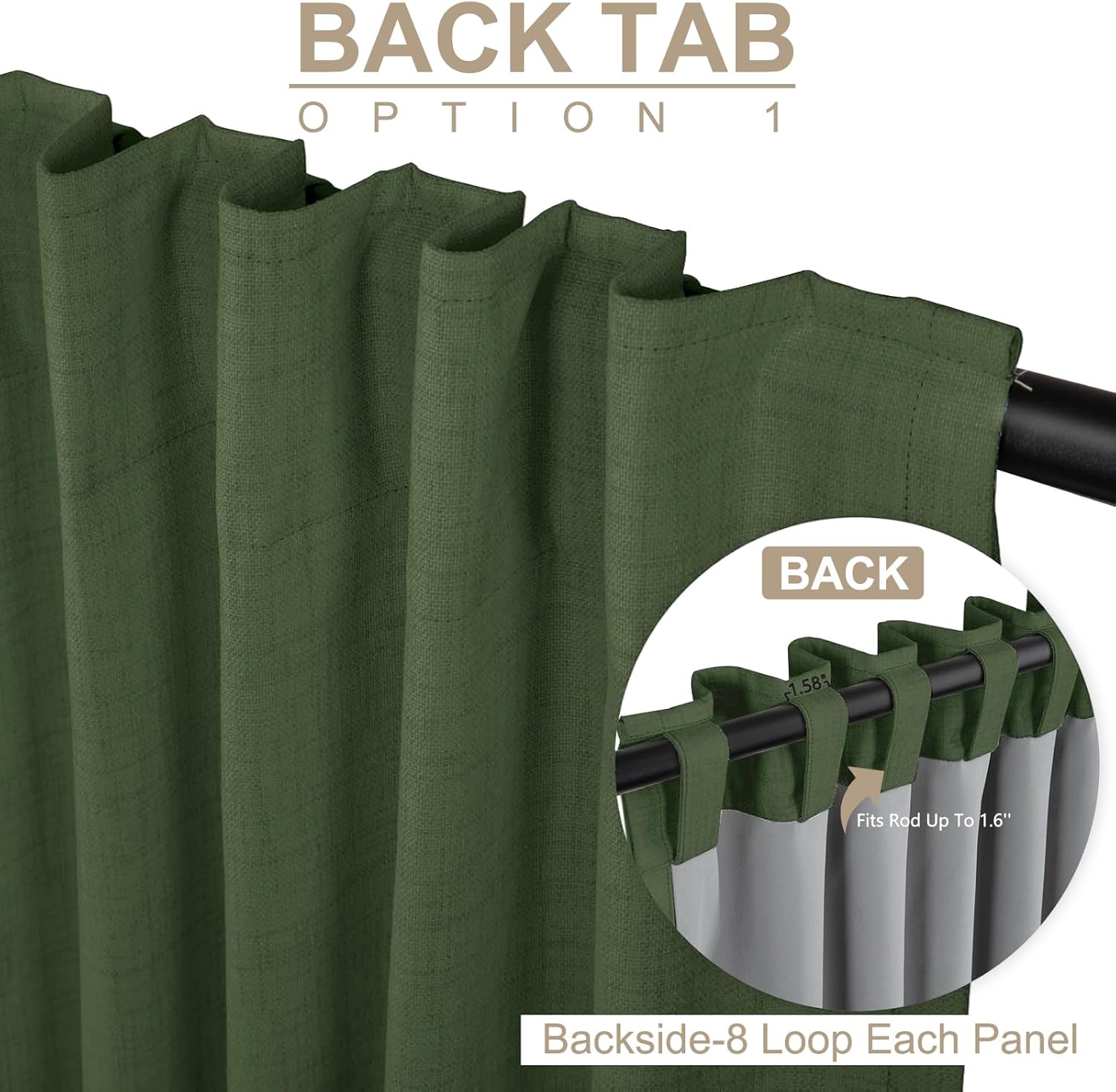 Skiennix 100% Blackout Linen Curtains - Thermal Insulated Drapes, 50" W x 72" L, Moss Green - 2 Panels Set