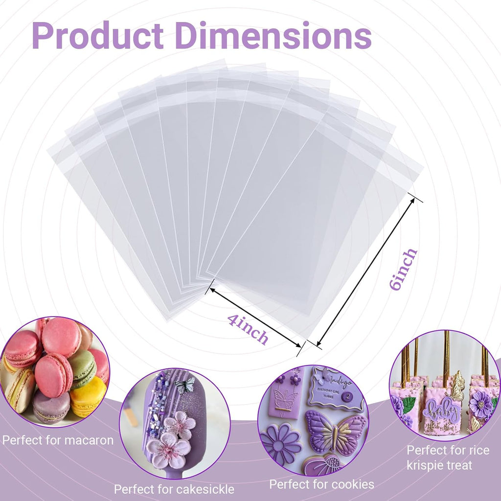 TEMLQPACK Clear Cellophane Bags - 100 Pcs, 4 x 6 Inch for Cookies, Treats, and Party Favors