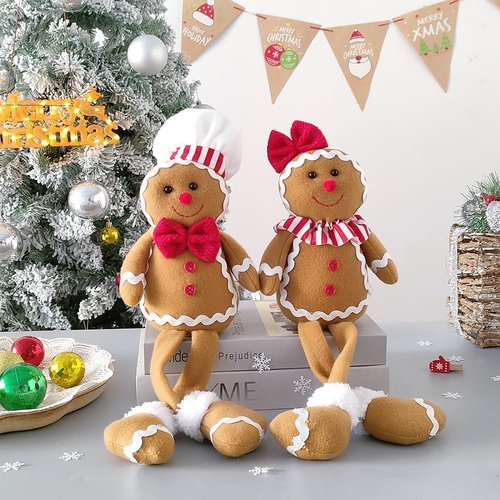 BALONAR Christmas Plush Gingerbread Man - 15-Inch Soft Doll with Chef Hat & Bowknot | Holiday Home Decor