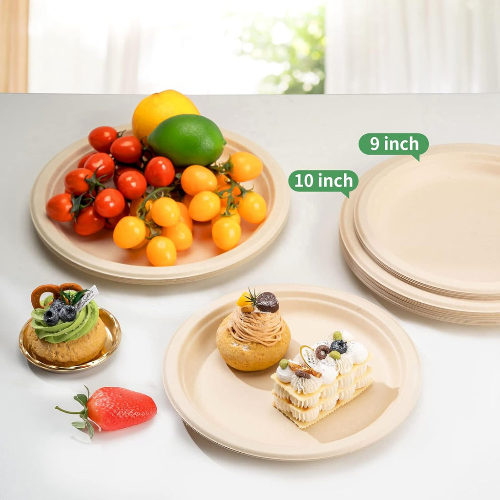 RACETOP Compostable Paper Plates - 10 Inch Heavy Duty Biodegradable Plates | 150 Pack, Unbleached Brown