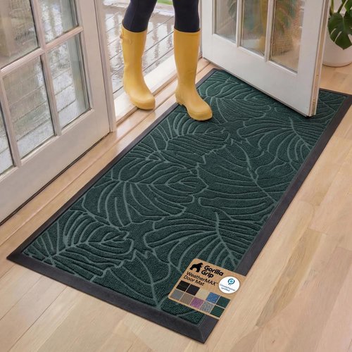 GORILLA GRIP Waterproof All-Season WeatherMAX Doormat - 60x24 Natural Rubber, Stain & Fade Resistant, Easy Clean Green Palm