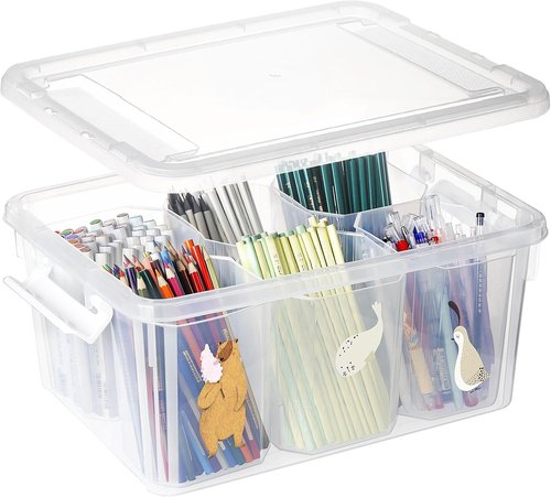 Loobuu 17QT Plastic Storage Bin with Lid - Stackable Clear Organizer Box for Crafts & Toys
