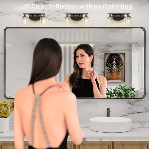 LOAAO Bathroom Mirror - 72x36 Inch Matte Black Metal Framed | Large Rounded Rectangle, Anti-Rust, Shatter-Proof