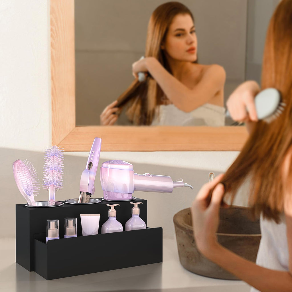 PITBVO Hair Tool Organizer, Removable Blow Dryer Holder for Bathroom, Hot Tools Organizer For Hair Dryer, Blow Dryer, Curling Iron, Hair Straightener, Bathroom Countertop Organizer, Matte Black