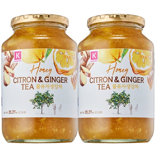 KPANTRY Honey Citron & Ginger Tea - Korean Marmalade with Fresh Yuzu, Ginger & Sundry Honey - Ideal for Salad, Jam, Hot & Cold Tea, Smoothie & Throat Soothing - 35.27 oz (2 Pack)