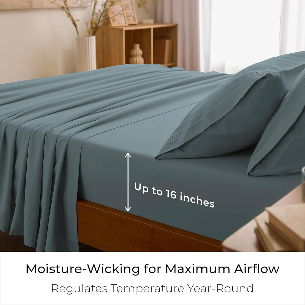 Mellanni Full Sheets Set - 4 PC Hotel Luxury Bedding | Extra Soft, Cooling, Wrinkle-Resistant (Full, Spa Blue)