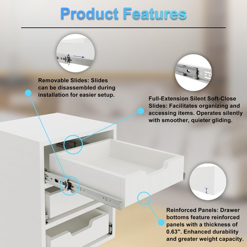 FRMSAET Heavy Duty Cabinet Hardware Soft Close Slide Drawer 12 inch Deep Drawer Replacement with Adjustable Width for Storage Cabinets, Wardrobes, Cabinetry,Office Cabinets .etc (24 inch Wide, White)