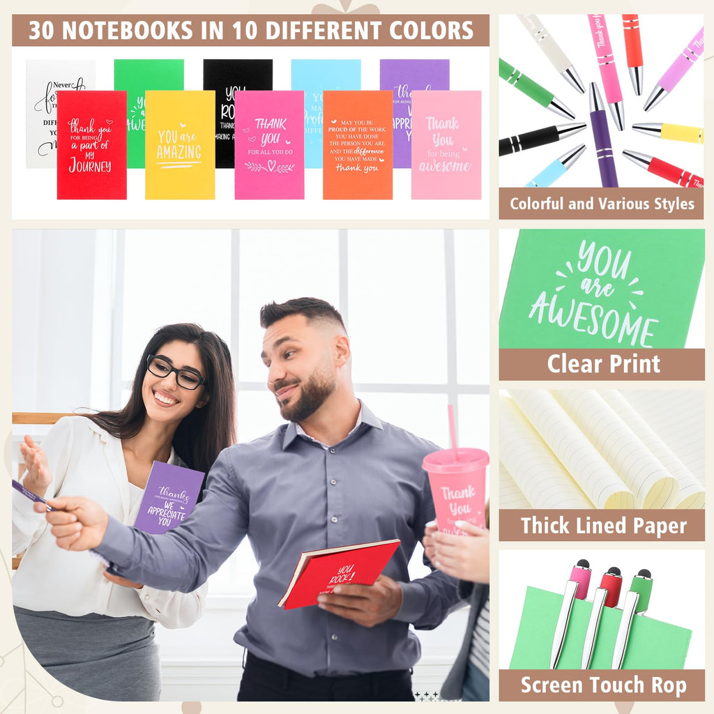 Widecook 181 Pcs Employee Appreciation Gifts 24 oz Inspirational Plastic Cups with Lid and Straw Notebooks Ballpoint Pens Keychains PVC Gift Bags Thank You Supplies for Teacher Coworker Staff(Classic)