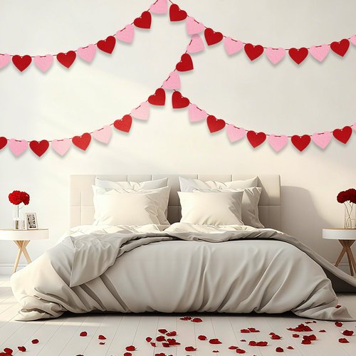 4 Pack Felt Heart Garland Banner, No DIY Valentine's Day Decorations Red Pink Hearts Hanging Banner 9.8ft Galentines Day Heart Felt Decor for Wedding Anniversary Birthday Home Valentine Party Supplies