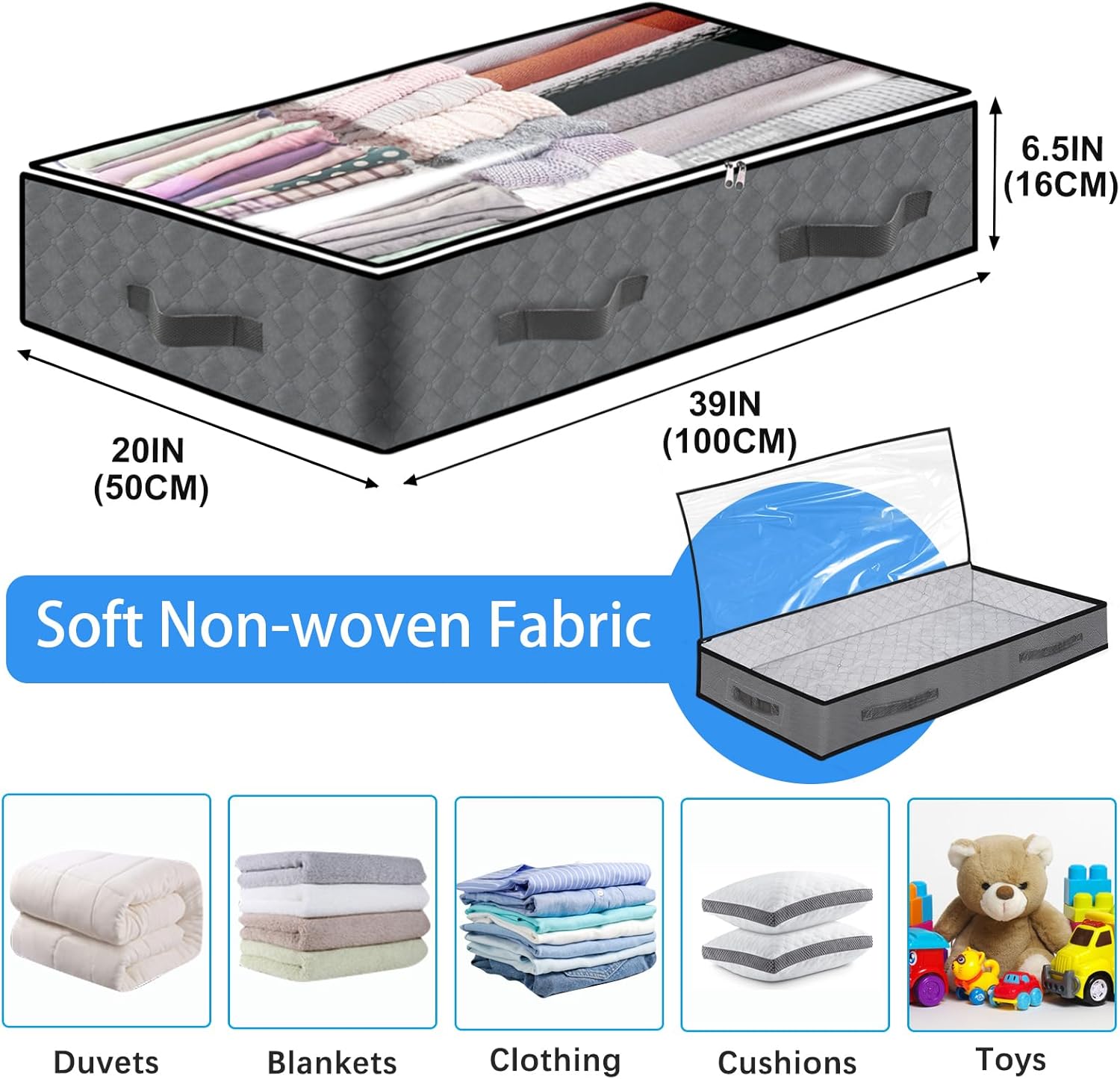 Under Bed Storage Bins by [Brand Name] - 90L Collapsible Organizers for Blankets, Clothes & More
