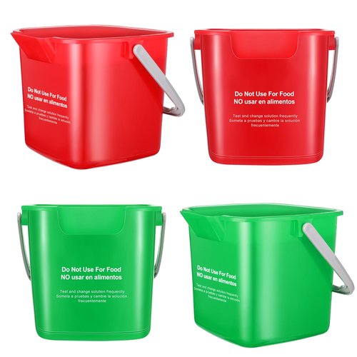 Yaomiao 4 Pcs Cleaning Bucket 3 Quart Small Sanitizing Square Bucket Detergent Pail with Measurements Spout and Handle for Home Commercial Use Restaurant Kitchen Office School (Red, Green)