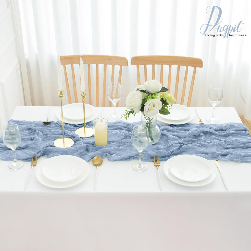 2Pack Dusty Blue Table Runner 10FT Dusty Blue Cheesecloth Table Runner 35x120Inch Long Boho Table Runners Rustic Gauze Table Runners for Party Wedding Bridal Shower Baby Shower Decorations