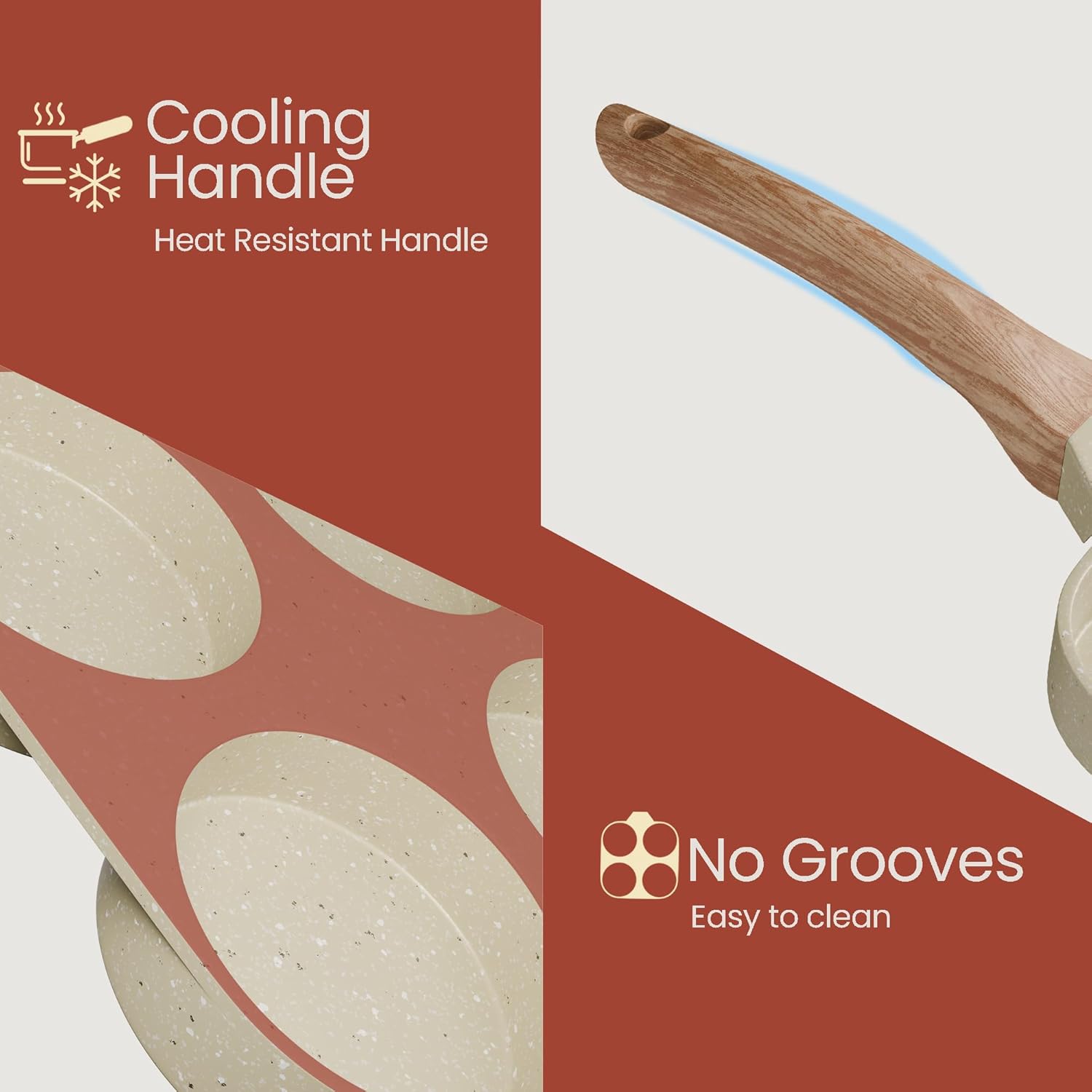 White Marble Nonstick Frying Egg Pan by [Brand Name] - 4-Cup Die-Cast Aluminum, PFOS & PFOA Free, Heat-Resistant Handle