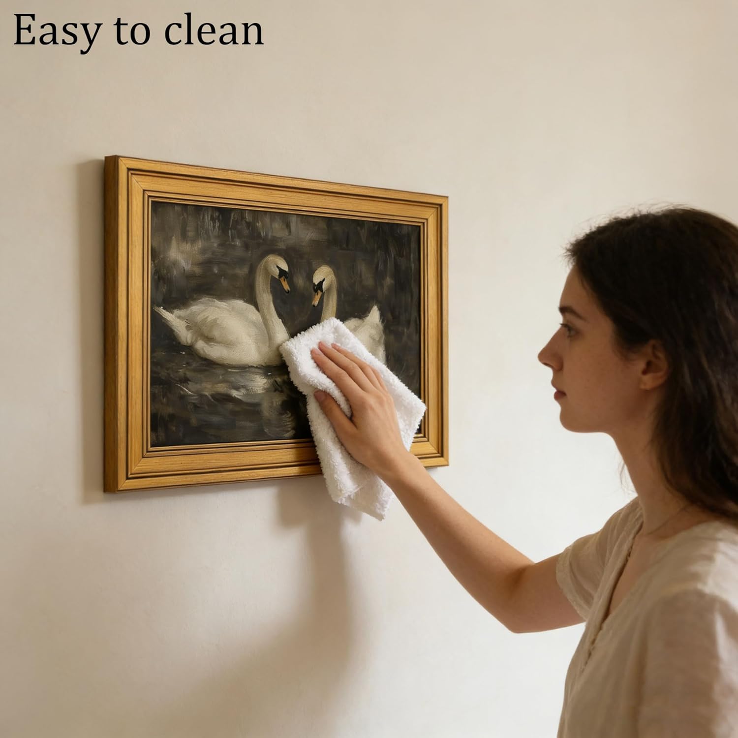Skiennix Vintage Gold Framed Swan Canvas Wall Art - Moody Couple Painting | 9x11 Inch Decor