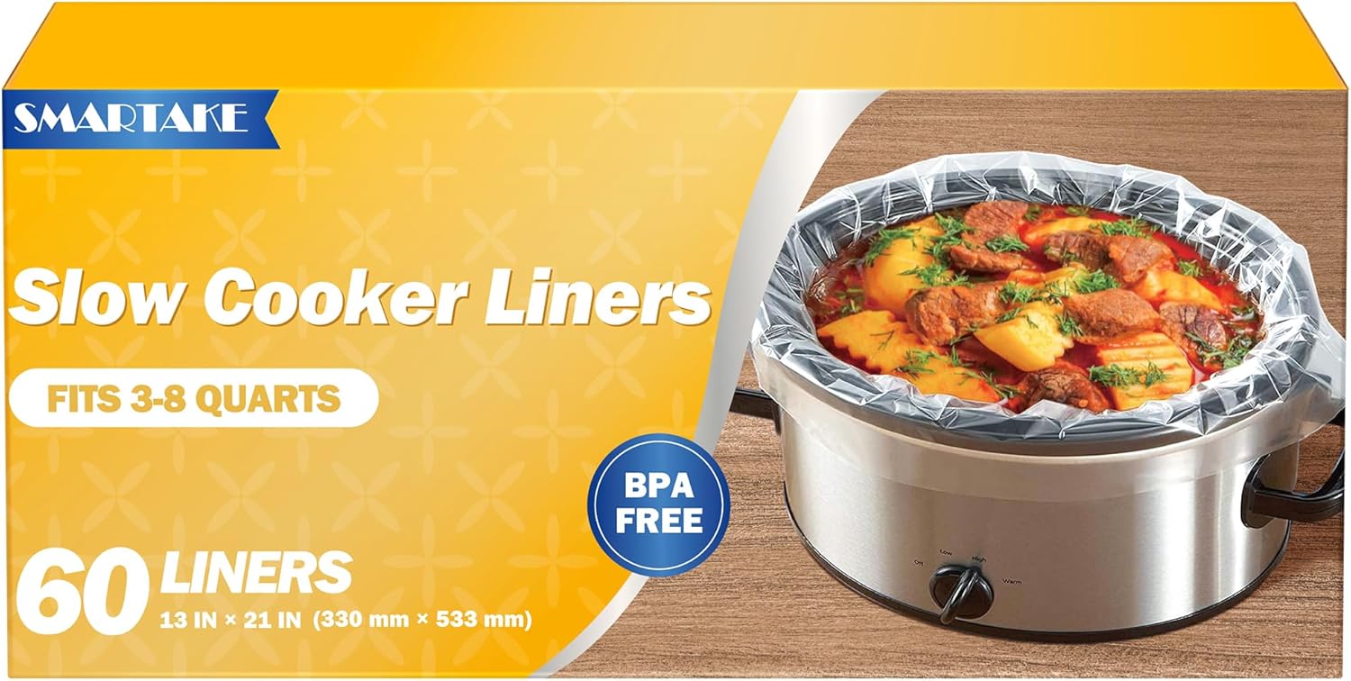 SMARTAKE Slow Cooker Liners - Large 13"x21" Disposable Bags for 3QT to 8QT Cookers | 60 Count