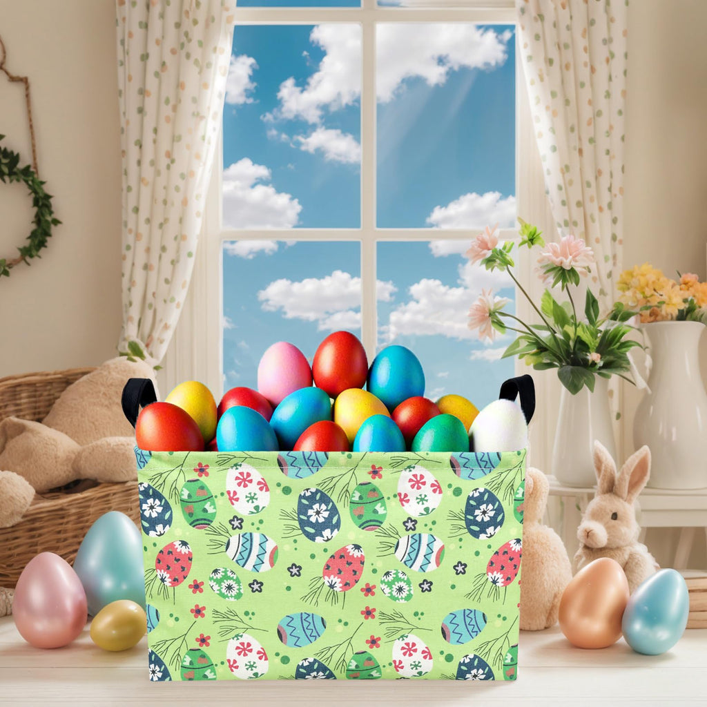 NIETEIN Kid Large Empty Easter Basket Personalized Fabric Easter Basket for Boy and Girl (Easter Egg Green Background)