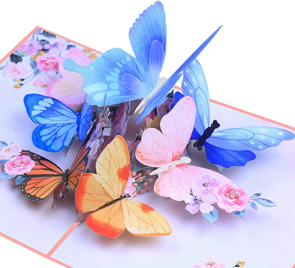 ROBBEAR 3D Butterfly & Flower Pop-Up Greeting Card - Handmade Envelope for Any Occasion