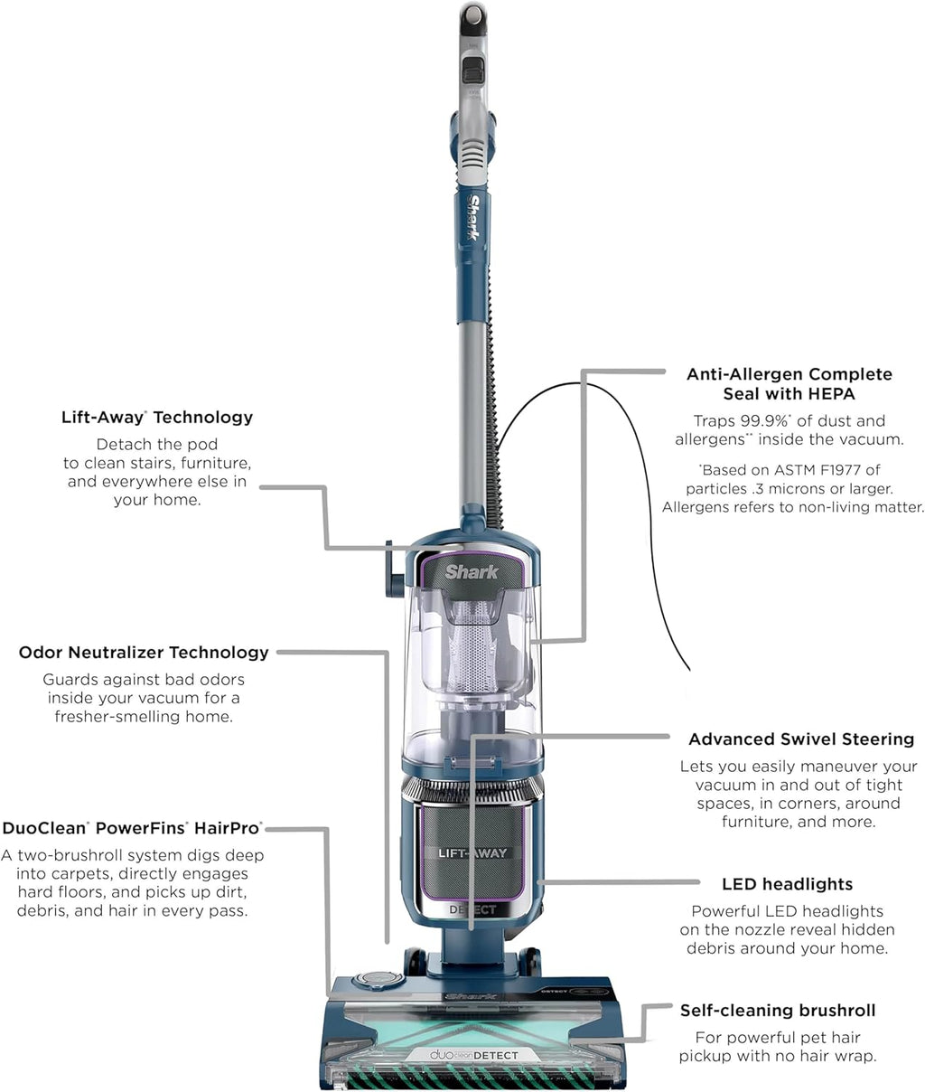 Shark Detect Performance Lift-Away Advanced Vacuum - DuoClean, Odor Neutralizer, LED Headlights | 3 Tools Included