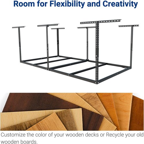 FLEXIMOUNTS 4x8 Overhead Garage Storage Rack - Heavy-Duty Metal Ceiling Organizer | 600lbs Capacity, Black
