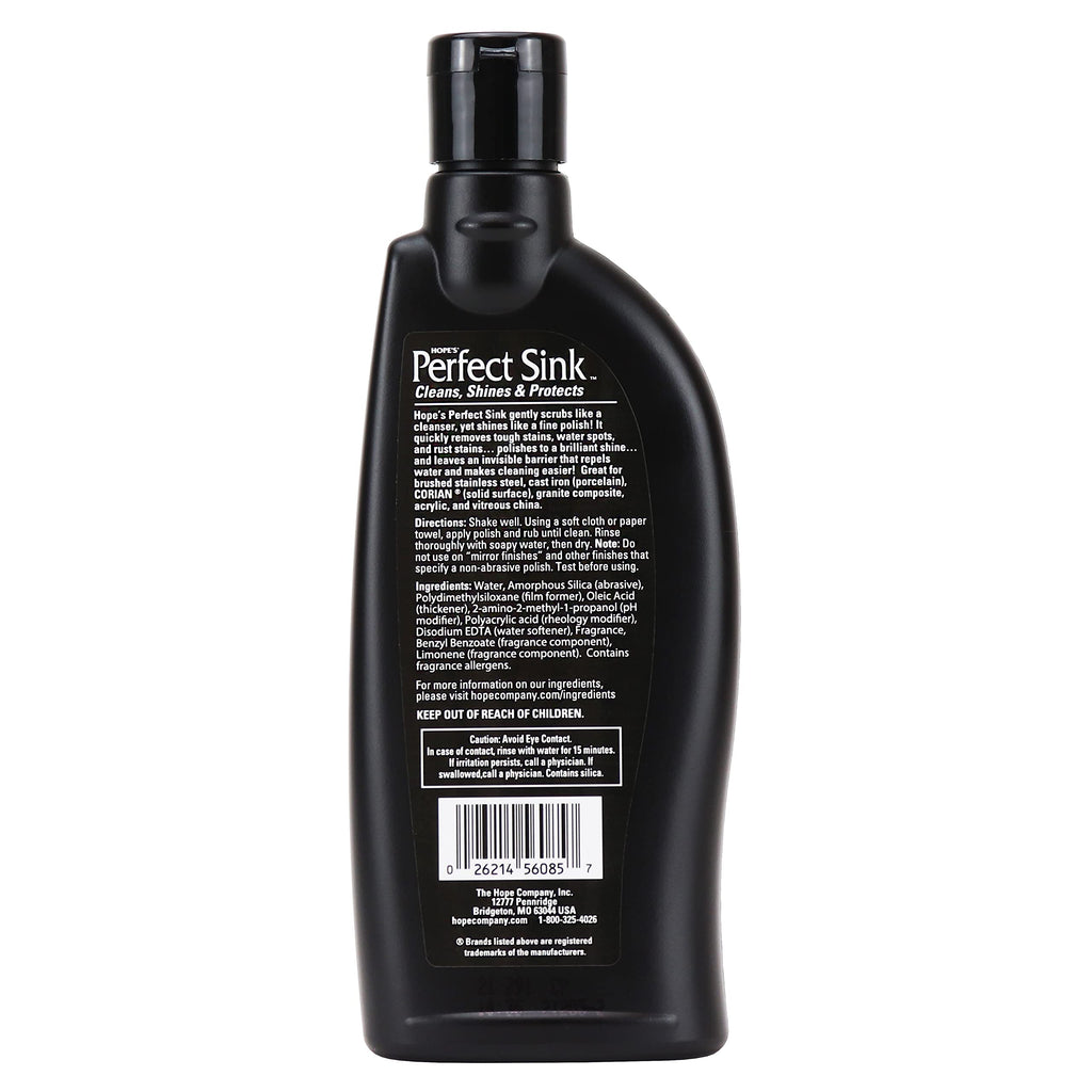 HOPE'S Perfect Sink Cleaner and Polish, Restorative, Water-Repellant, Removes Stains, Ideal for Brushed Stainless Steel, Cast Iron, Porcelain, Corian, Composite, Acrylic, 8.5 oz 2 Pack