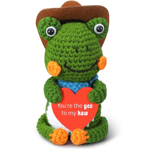 Jenaai Funny Crochet Gift for Boyfriend Girlfriend Him Her Wife Husband I Love You Gifts Anniversary and Birthday Ideas, Handmade Cowboy Frog Crochet for Couples Small Romantic Decor