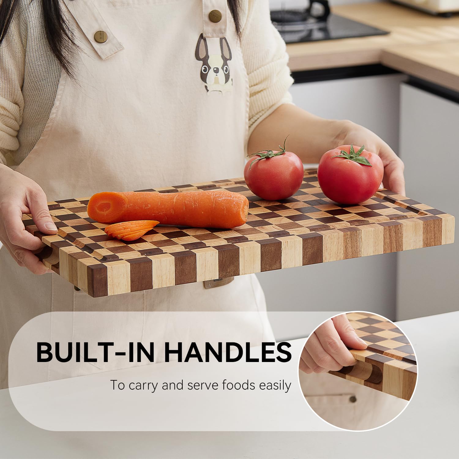 Cookaholic Acacia Wood Cutting Board (17x11x1.2'') Inch, Butcher Block for Kitchen, Premium Acacia Cutting Board with Juice Groove, End Grain Made of Sustainable Acacia Wood