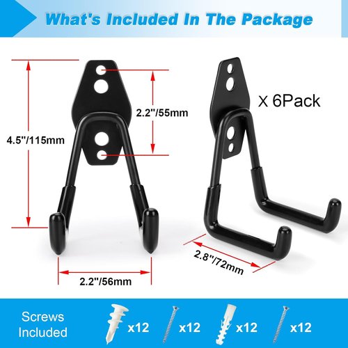 Heavy Duty Garage Hooks by [Brand Name] - 100 lbs Capacity Utility Steel Organizer for Tools, Ladders & Bikes