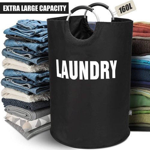 DOKEHOM XX-Large Collapsible Laundry Basket - 160L Foldable Hamper in Black | 7 Color Options
