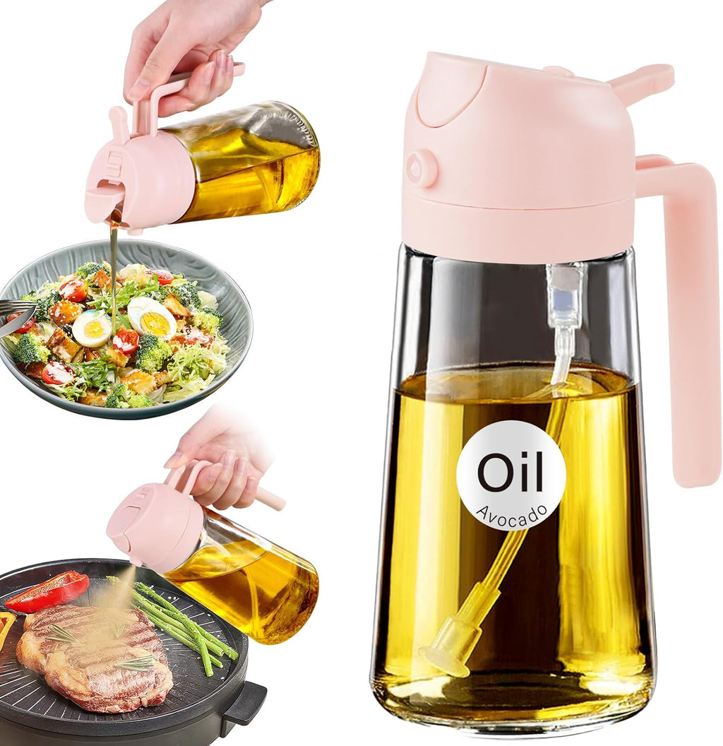 YARRAMATE Glass Olive Oil Sprayer - 2-in-1 Food Grade Spray Bottle for Cooking | 16oz Peach Pink