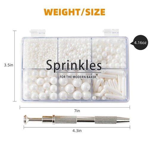 Kasvan White Mix Sugar Sprinkles - Edible Candy Pearls for Baking & Decorating | 118g Gift Box Pack