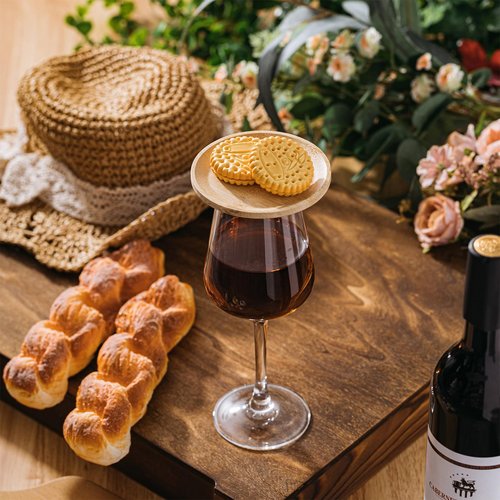 Tessco 4 Pcs 4" Wine Glass Charcuterie Topper Bamboo Round Wine Glass Charcuterie Board Dual Use Cups Topper Appetizer Plates for Christmas Party Family Gatherings Bars Restaurants