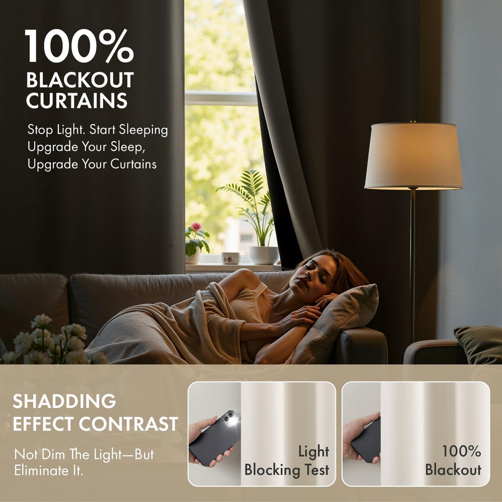 MIULEE 100% Blackout Curtains - Thermal Insulated, Noise Reducing, 96 Inch Long, 2 Panels, Cream