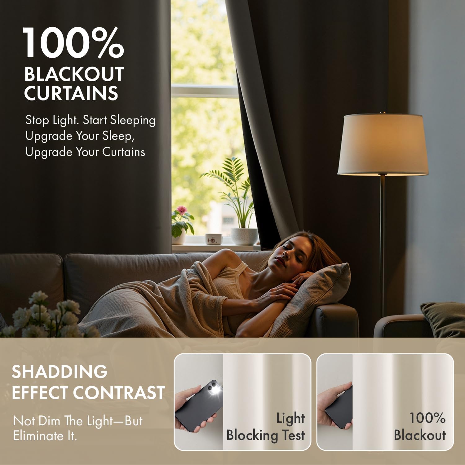 MIULEE 100% Blackout Curtains - Thermal Insulated, Noise Reducing, 96 Inch Long, 2 Panels, Cream