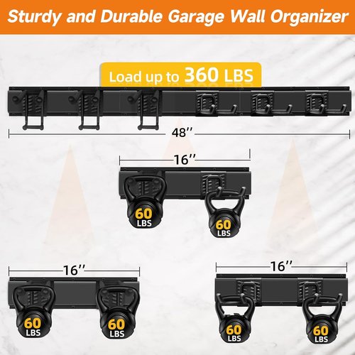 Garden Tool Organizer - Heavy Duty 48-Inch Wall Mount Storage Rack with 6 Hooks for Yard Tools