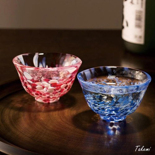 Japanese Handcrafted Cup Set – Traditional Glassware for Cold Beverages, Made in Japan (Nebuta Sake Decanter with 2 Cups Set(Pink and Blue), Decanter (12.3 fl oz - 365ml), Cup (1.7 oz - 50ml))