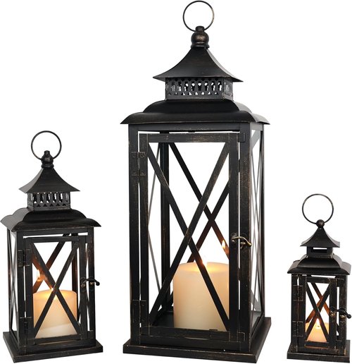 **DECORKEY Lanterns - Vintage Metal Frame Candle Holders for Indoor & Outdoor Decor | 3PCS (20”, 13”, 9”)**