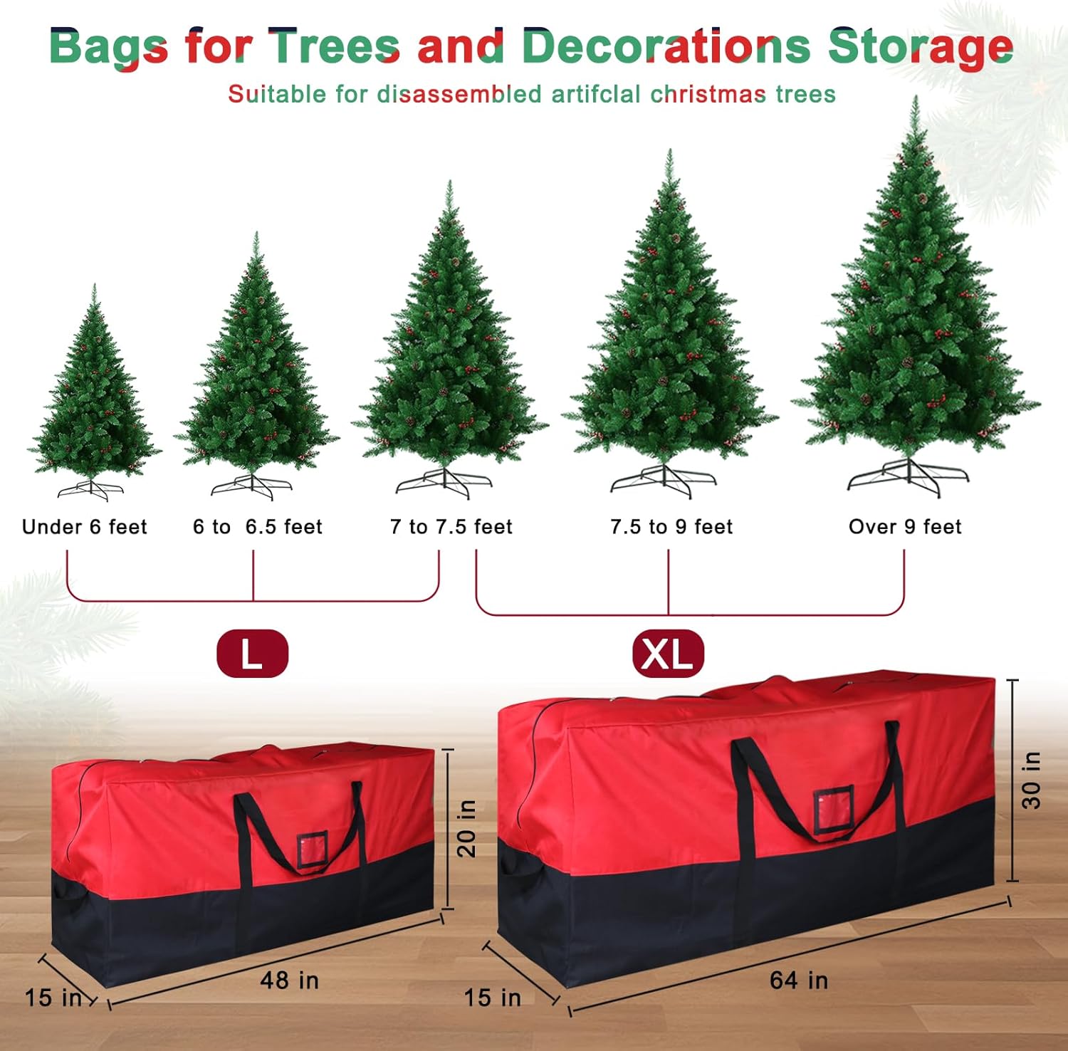 Skiennix Christmas Tree Storage Bag - Extra Large Waterproof 600D Oxford for 7.5 Ft Trees | Zipper & Card Slot