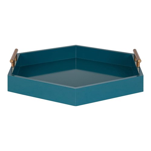 Kate and Laurel Lipton Modern Hexagon Tray, 18 x 18, Teal, Midcentury Decorative Serving Tray for Storage and Display